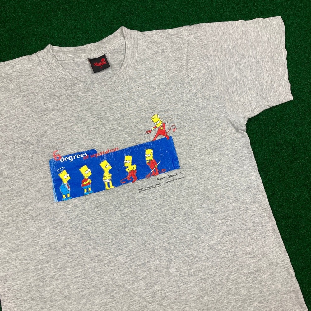Vintage The Simpsons Shirt Mens M Gray 1998 Bart 6 Degrees Of Separation 90s Tee